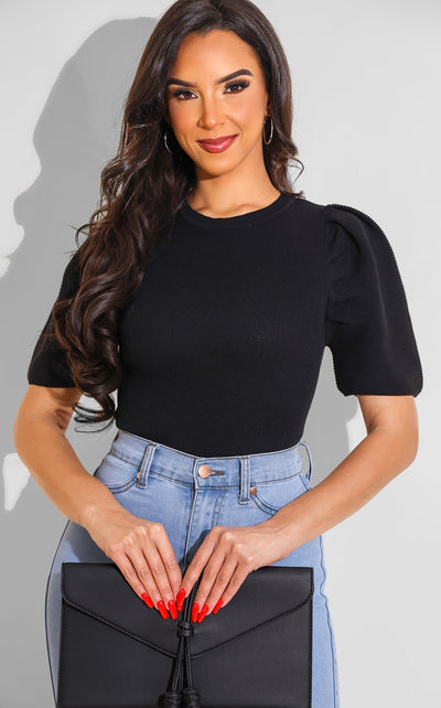 Cassie Ribbed Top Black