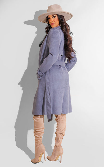 Perfect Weather Faux Suede Coat Blue