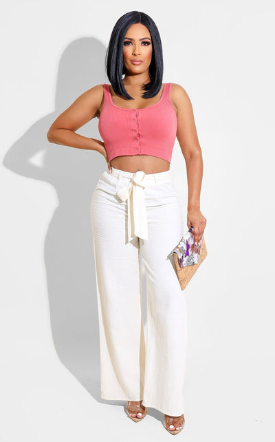 Physique Button Casual Crop Top Pink