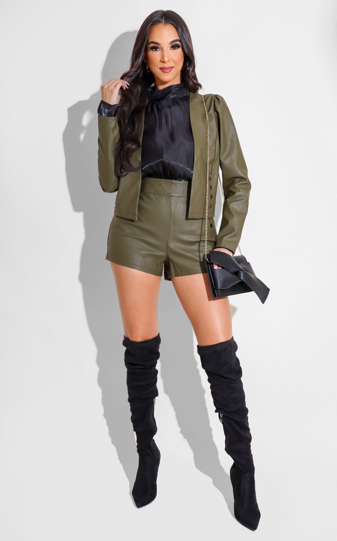 The Night Is Young Jacket & Shorts Set - Olive