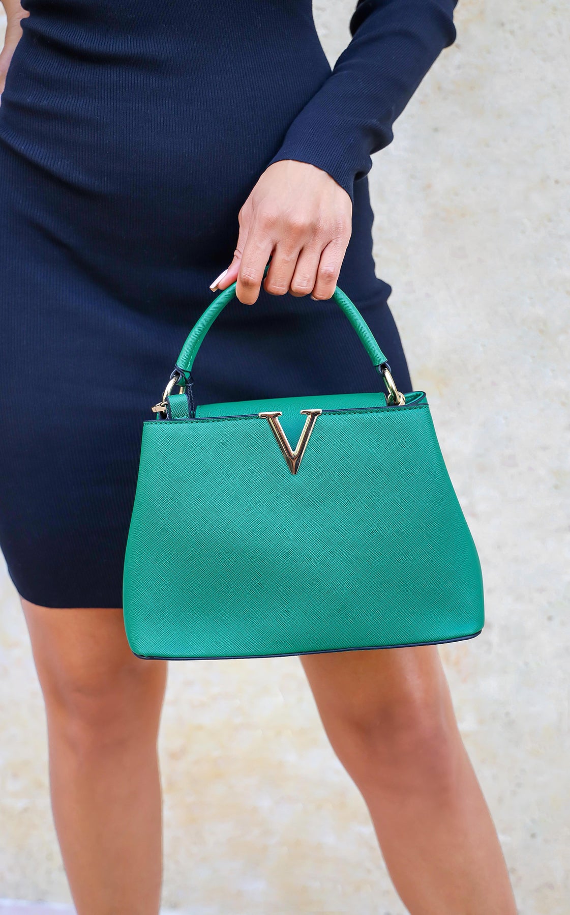 Valentina Faux Leather Satchel Bag Green