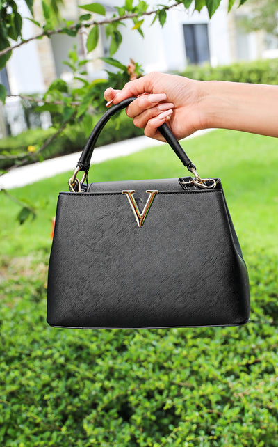 Valentina Faux Leather Satchel Bag Black