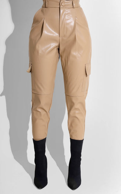 Cargo Faux Leather Bottoms Nude