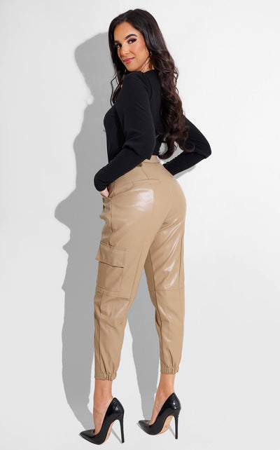 Cargo Faux Leather Bottoms Nude