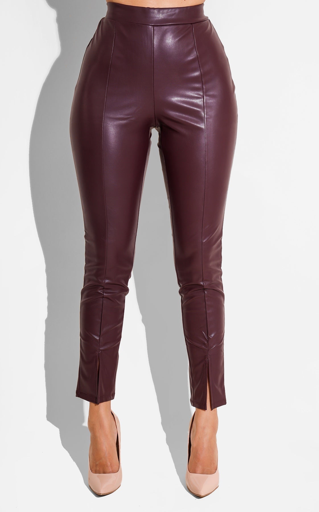 Off the Record Faux Leather Bottoms - Burgundy