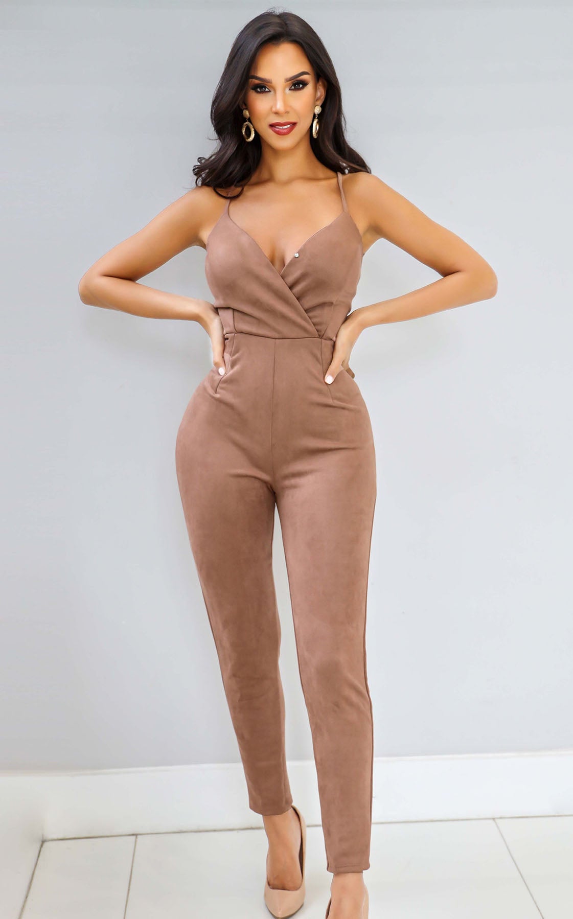 Suede Heart You Jumpsuit Brown