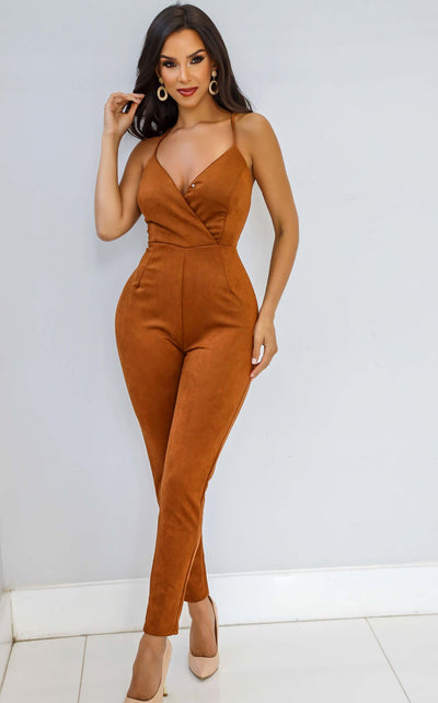 Suede Heart You Jumpsuit Rust