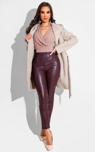 Off the Record Faux Leather Bottoms - Burgundy